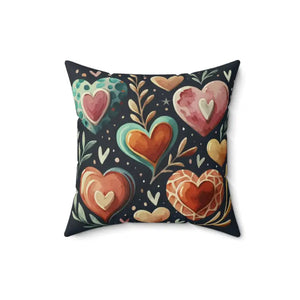Hearts Throw Pillow - Polyester Square Black Valentine Decor - Dipaliz - Pillows
