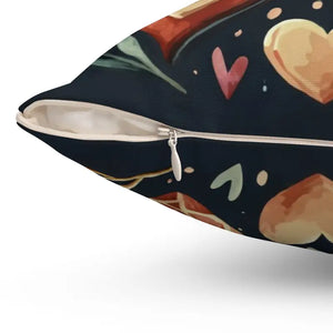 Hearts Throw Pillow - Polyester Square Black Valentine Decor - Dipaliz - Pillows