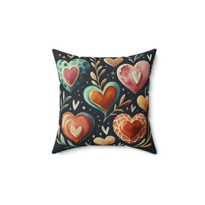 Hearts Throw Pillow - Polyester Square Black Valentine Decor - Dipaliz - Pillows