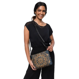 Navy Blue Mandal Pattern Crossbody Bag Premium Faux Leather Dipaliz - Cross Body Bags