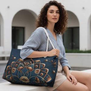 Chic Navy Blue Weekender Bag - Gold Mandal Pattern - Dipaliz - Luggage & Bags