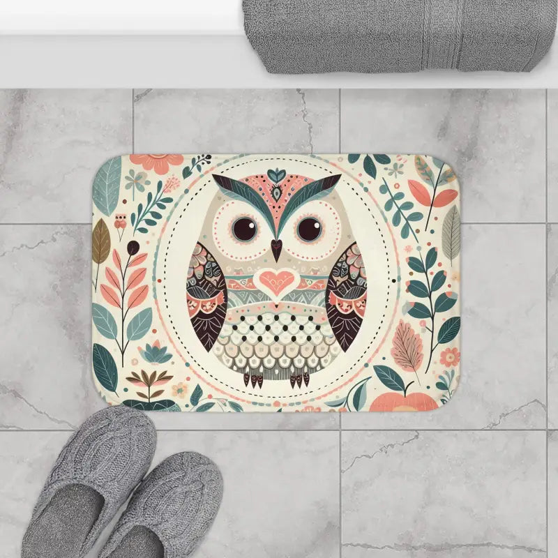 Elevate your Bathroom Style with Owl & Pastel Flora Bath Mat - 24’’ × 17’’ Home Decor