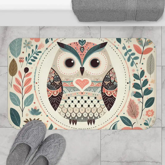 Elevate your Bathroom Style with Owl & Pastel Flora Bath Mat - 34’’ × 21’’ Home Decor