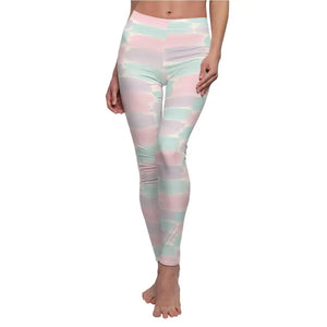 Chic Pastel Brushstroke Leggings - Trendy Activewear - Dipaliz - Xs / White Stitching