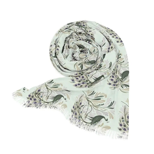 Chic Peacock Print Scarf: Elevate your Style - 27’’ × 73’’ Scarf