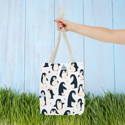 Chic Penguins Mufflers Aop Tote Bag 2024 Fashion Trend - 13’’ × / Beige Bags