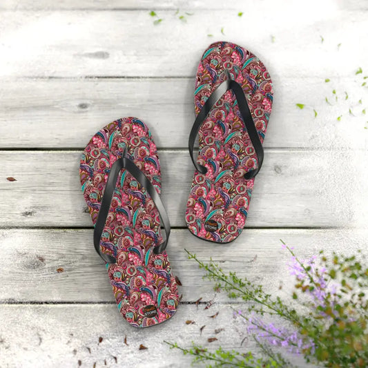 Chic & Comfy Pink Paisley Flip Flops for Summer Fun - l / Black Sole Shoes