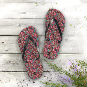 Pink Paisley Flip Flops - Unisex Summer Slippers - Dipaliz - Xl / Black Sole