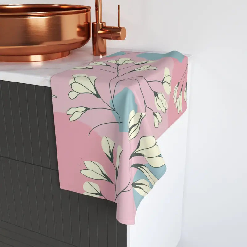 Chic Pink Pastel Floral Hand Towel: Elevate your Bathroom Style - White Base / 28’’ × 16’’ Home Decor