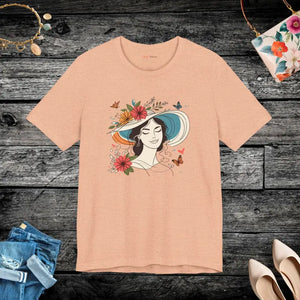 Unisex Jersey Tee Woman Floral Art Soft Cotton Short Sleeve - Dipaliz - Heather Peach / s - T-shirts