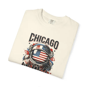 Chicago Astronaut Flag T-shirt, American Space Helmet City Skyline Tee - T-shirts