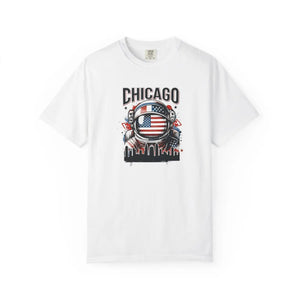 Chicago Astronaut Flag T-shirt, American Space Helmet City Skyline Tee - T-shirts