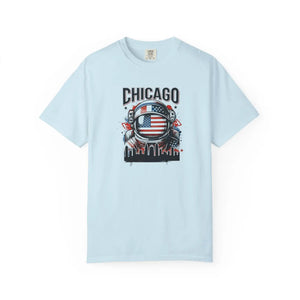 Chicago Astronaut Flag T-shirt, American Space Helmet City Skyline Tee - T-shirts