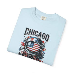 Chicago Astronaut Flag T-shirt, American Space Helmet City Skyline Tee - T-shirts