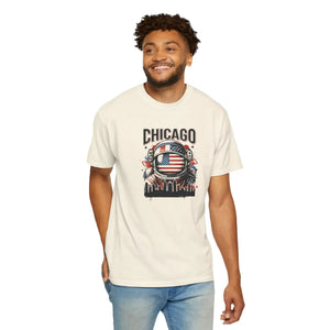 Chicago Astronaut Flag T-shirt, American Space Helmet City Skyline Tee - T-shirts