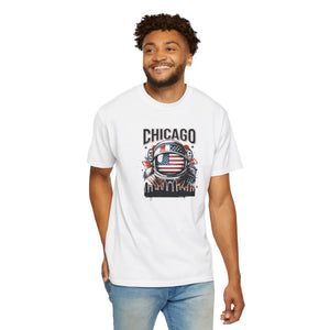 Chicago Astronaut Flag T-shirt, American Space Helmet City Skyline Tee - T-shirts