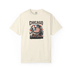 Chicago Astronaut Flag T-shirt, American Space Helmet City Skyline Tee - T-shirts