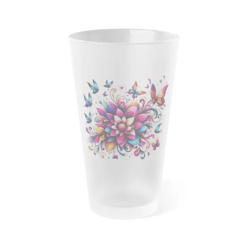 Chill in Style with our 16oz Frosted Flowers & Butterflies Glass - Mug