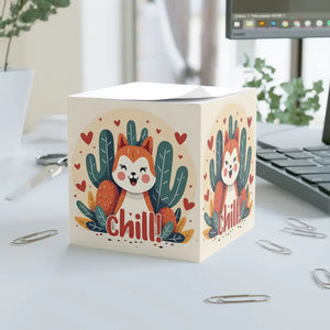 Chill Fox Note Cube - Vibrant Energy Sticky Notes - Dipaliz - White / one Size