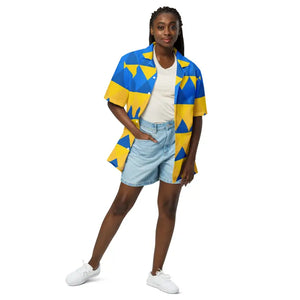 Unisex Button Shirt Yellow Blue Geometric Pattern Dipaliz - Shirts