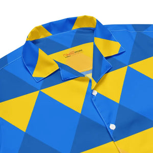 Unisex Button Shirt Yellow Blue Geometric Pattern Dipaliz - Shirts