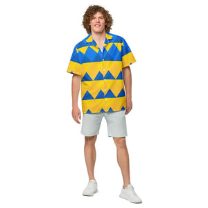 Unisex Button Shirt Yellow Blue Geometric Pattern Dipaliz - Xs - Shirts