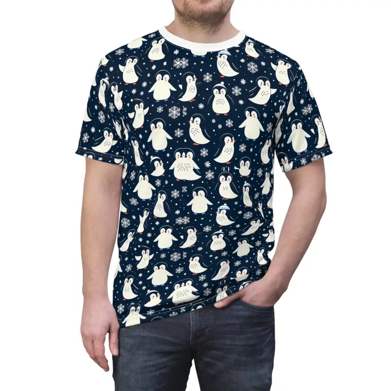 Unisex Penguin Sew Tee: Playful Winter Fun! - White Stitching / 4 Oz. / s T-shirts