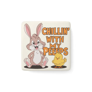 Festive Easter Porcelain Magnet - Glossy Finish Spring Decor - Dipaliz - White / 2’’ x / Square - Home