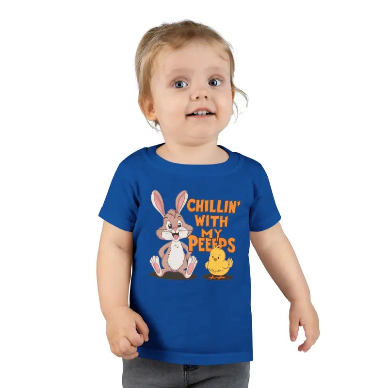 Chillin with my Peeps: Bunny & Chick Toddler Tee - Royal / 2t Kids Clothes