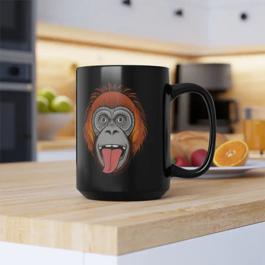 Chimpanzee Tongue Black Ceramic Mug for Fun Sips - 15oz