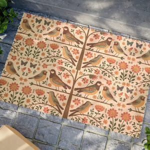 Birds on Trees Doormat - Tufted Coir Coconut Vinyl Base - Dipaliz - 24’’ x 16’’ - Door Mats