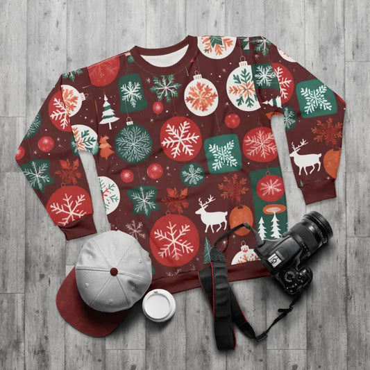 Festive Maroon Unisex Sweatshirt with Christmas Decoration Charm - Xs All Over Prints