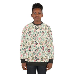 Cozy Festive Unisex Sweatshirt - All-over Christmas Holly - Dipaliz - Sweatshirts