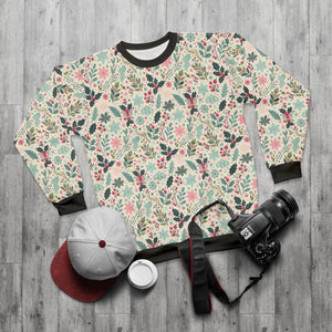 Cozy Festive Unisex Sweatshirt - All-over Christmas Holly - Dipaliz - Sweatshirts