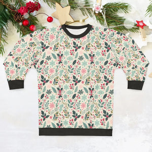Cozy Festive Unisex Sweatshirt - All-over Christmas Holly - Dipaliz - Sweatshirts