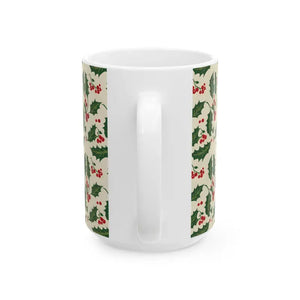 Christmas Holly Pattern Ceramic Mug - Festive Holiday Cup - Dipaliz - Mugs