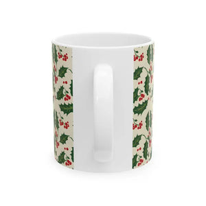Christmas Holly Pattern Ceramic Mug - Festive Holiday Cup - Dipaliz - Mugs