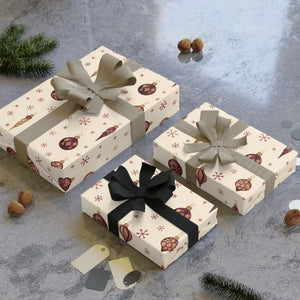 Christmas Ornament Gift Wrap Roll Retro Red Bauble Paper Dipaliz - 28’’ x 39’’ / Satin - Wrapping