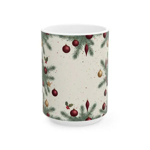 Christmas Ornament Wreath Ceramic Mug - Vintage Holiday Design - Dipaliz - 15oz - Mugs