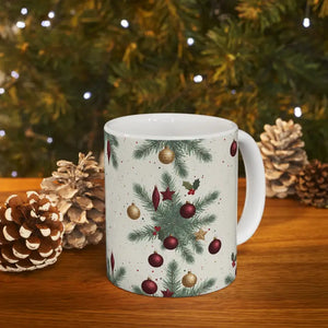 Christmas Ornament Wreath Ceramic Mug - Vintage Holiday Design - Dipaliz - Mugs