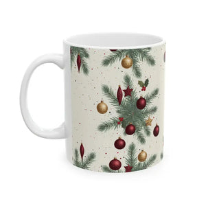 Christmas Ornament Wreath Ceramic Mug - Vintage Holiday Design - Dipaliz - Mugs