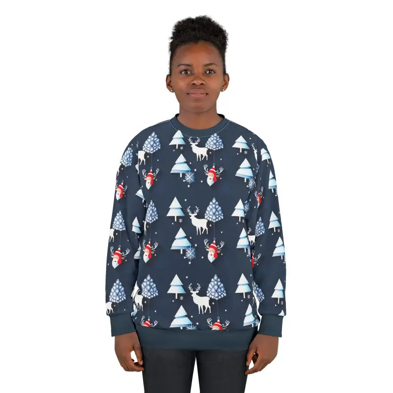 Festive Unisex Christmas Sweatshirt with Santa & Spruce Tree - All Over Prints