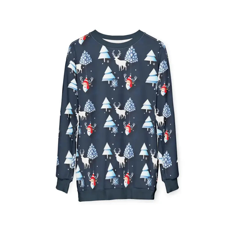 Festive Unisex Christmas Sweatshirt with Santa & Spruce Tree - All Over Prints