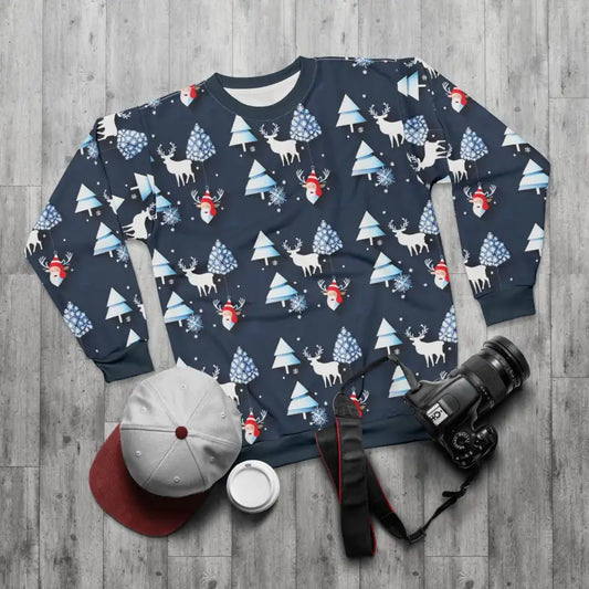 Festive Unisex Christmas Sweatshirt with Santa & Spruce Tree - Xs All Over Prints