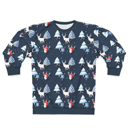 Festive Unisex Christmas Sweatshirt with Santa & Spruce Tree - All Over Prints