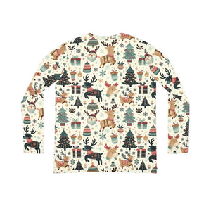 Christmas Reindeer and Tree Pattern Women’s Long Sleeve V-neck Shirt (aop) - T-shirts