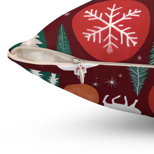 Polyester Square Pillow – Christmas Snowflakes - Dipaliz - Throw Pillows