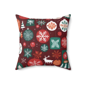Polyester Square Pillow – Christmas Snowflakes - Dipaliz - Throw Pillows