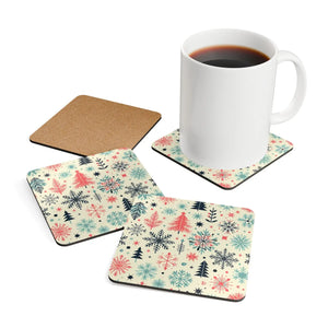 Snowflake Corkwood Coaster Set – Festive Christmas - Dipaliz - Coasters