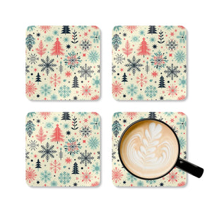 Snowflake Corkwood Coaster Set – Festive Christmas - Dipaliz - Coasters